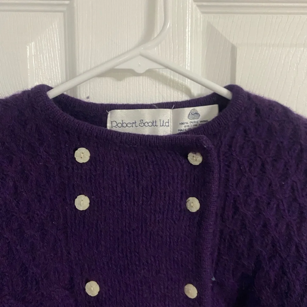 Robert Scott Vintage Wool Flower Button Double Breasted Purple Sweater - Picture 3 of 10